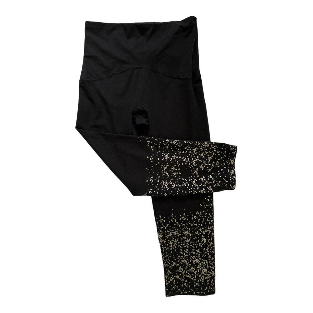 SPANX black with gold confetti cropped workout leggings